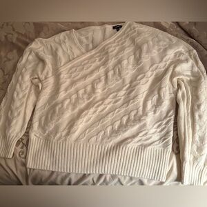 Express V-Neck Cable Knit Sweater - White